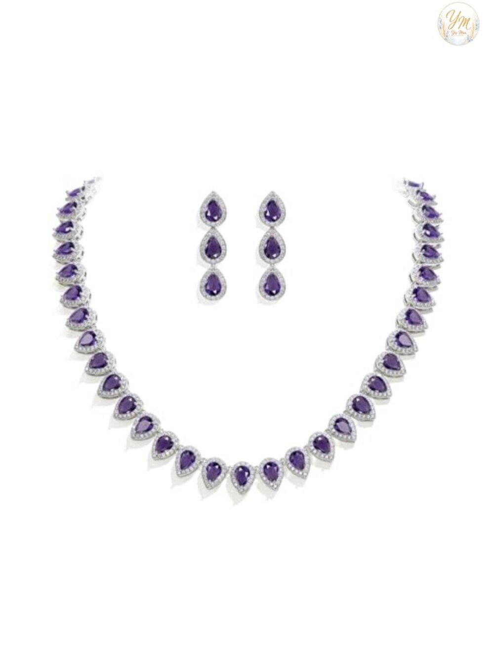 Cubic Zirconia Teardrop Bridal Necklace Earrings Set Wedding Jewelry